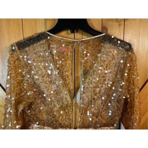 FREE PEOPLE Stars Align Mini Dress 4 Brown Golden Sequin Floral Embroidered nwt - Picture 13 of 14